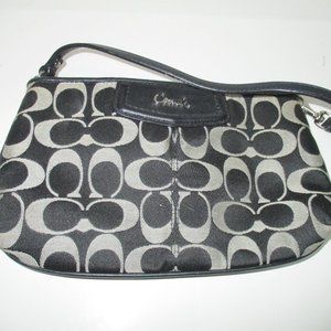 COACH Black and Gray CC Logo Canvas Medium Wristlet Clutch Bag